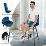 Velvet Upholstered Bar Stools with Tufted Back and Footrests (Set of 2)