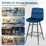 Velvet Upholstered Bar Stools with Tufted Back and Footrests (Set of 2)