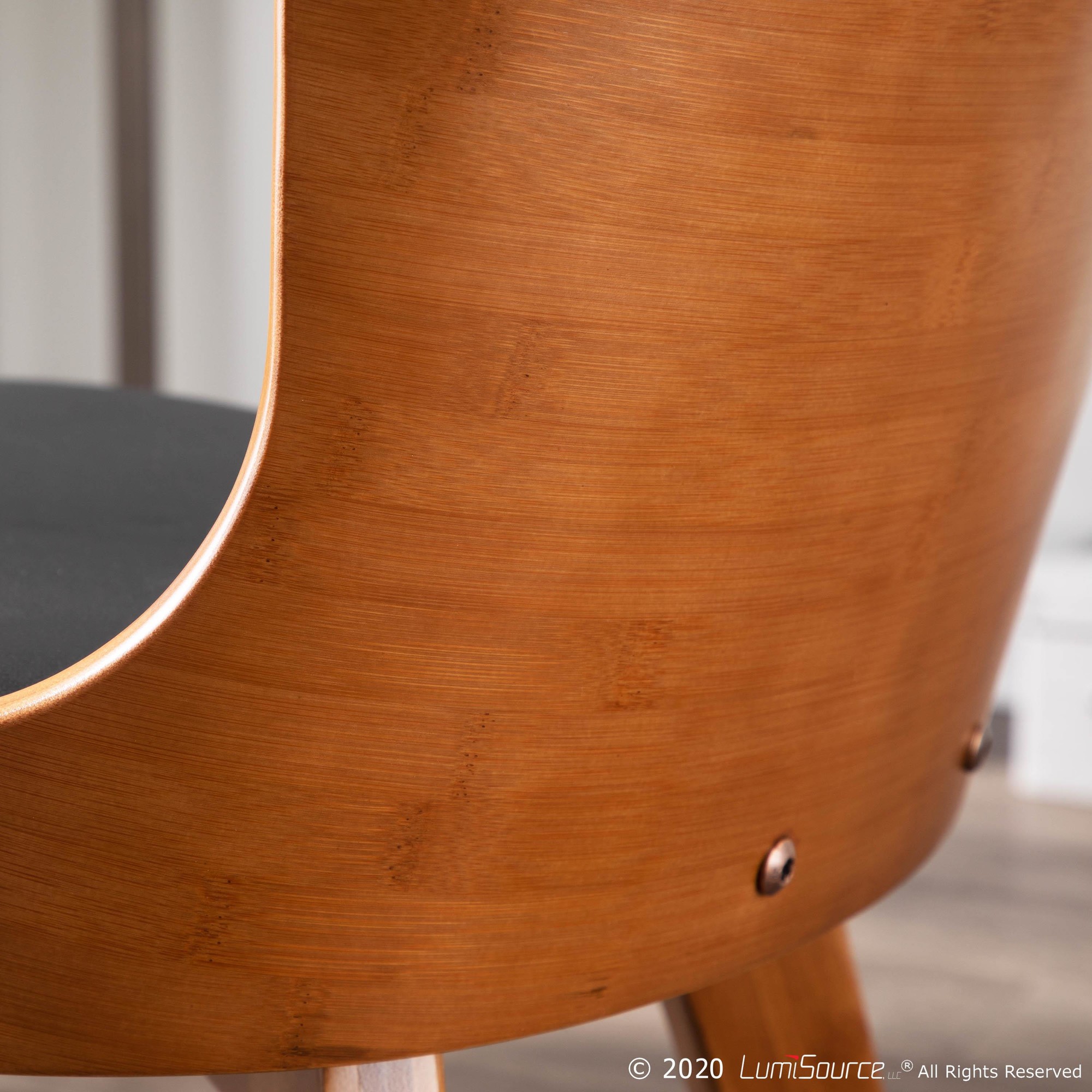 Bocello Walnut Bamboo Black Faux Leather Mid-Century Modern Chair 2 Bocello Walnut Bamboo Black Faux Leather Mid-Century Modern Chair - Image 2