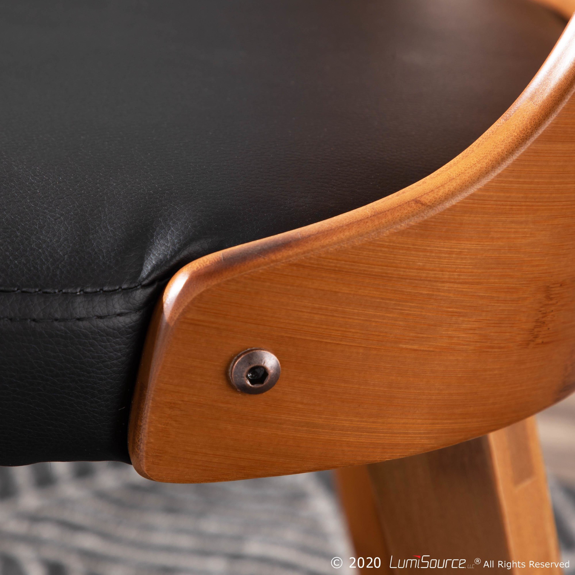 Bocello Walnut Bamboo Black Faux Leather Mid-Century Modern Chair 4 Bocello Walnut Bamboo Black Faux Leather Mid-Century Modern Chair - Image 4
