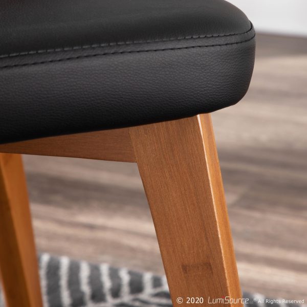 Bocello Walnut Bamboo Black Faux Leather Mid Century Modern Chair 4