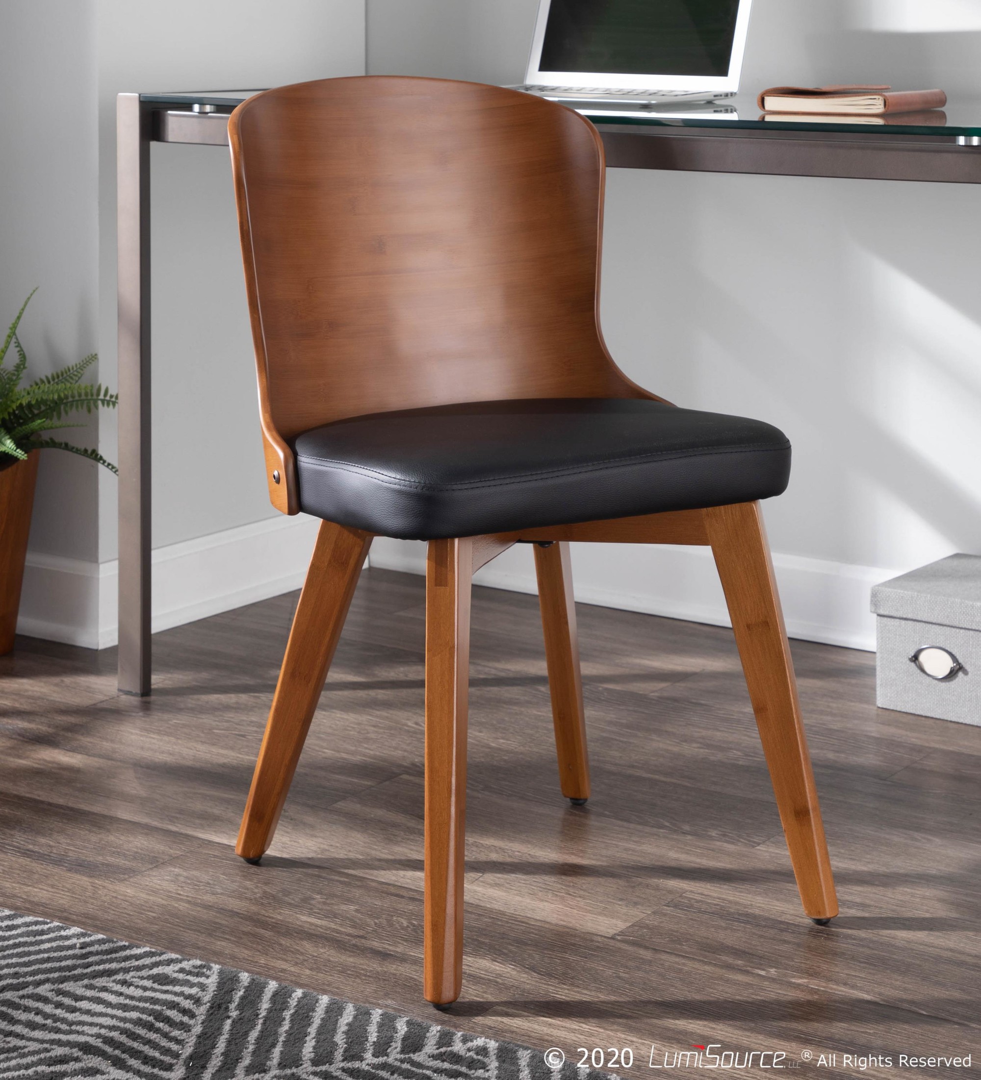 Bocello Walnut Bamboo Black Faux Leather Mid-Century Modern Chair 1 Bocello Walnut Bamboo Black Faux Leather Mid-Century Modern Chair