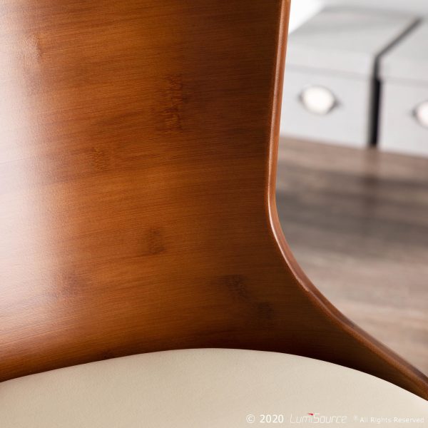 Bocello Walnut Bamboo Cream Faux Leather Mid Century Accent Chair 2