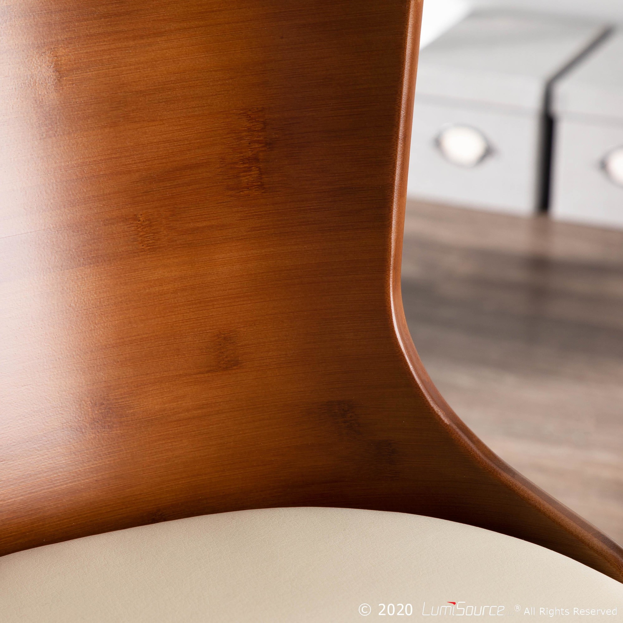 Bocello Walnut Bamboo Cream Faux Leather Mid-Century Accent Chair 3 Bocello Walnut Bamboo Cream Faux Leather Mid-Century Accent Chair - Image 3
