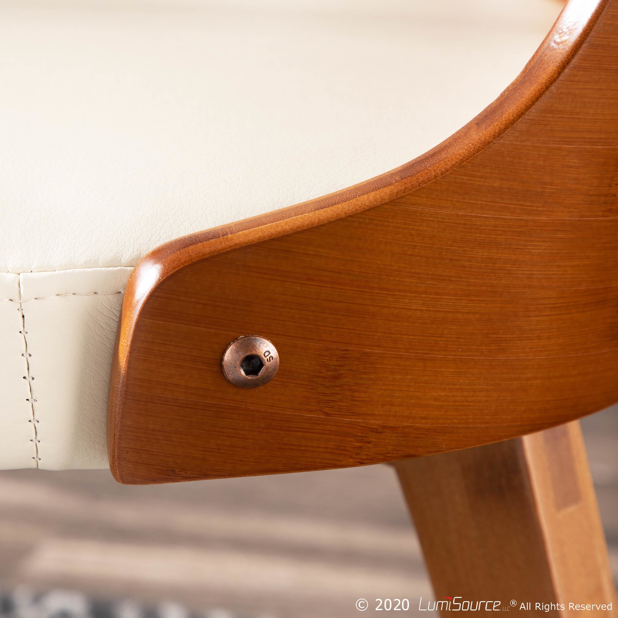 Bocello Walnut Bamboo Cream Faux Leather Mid-Century Accent Chair 4 Bocello Walnut Bamboo Cream Faux Leather Mid-Century Accent Chair - Image 4