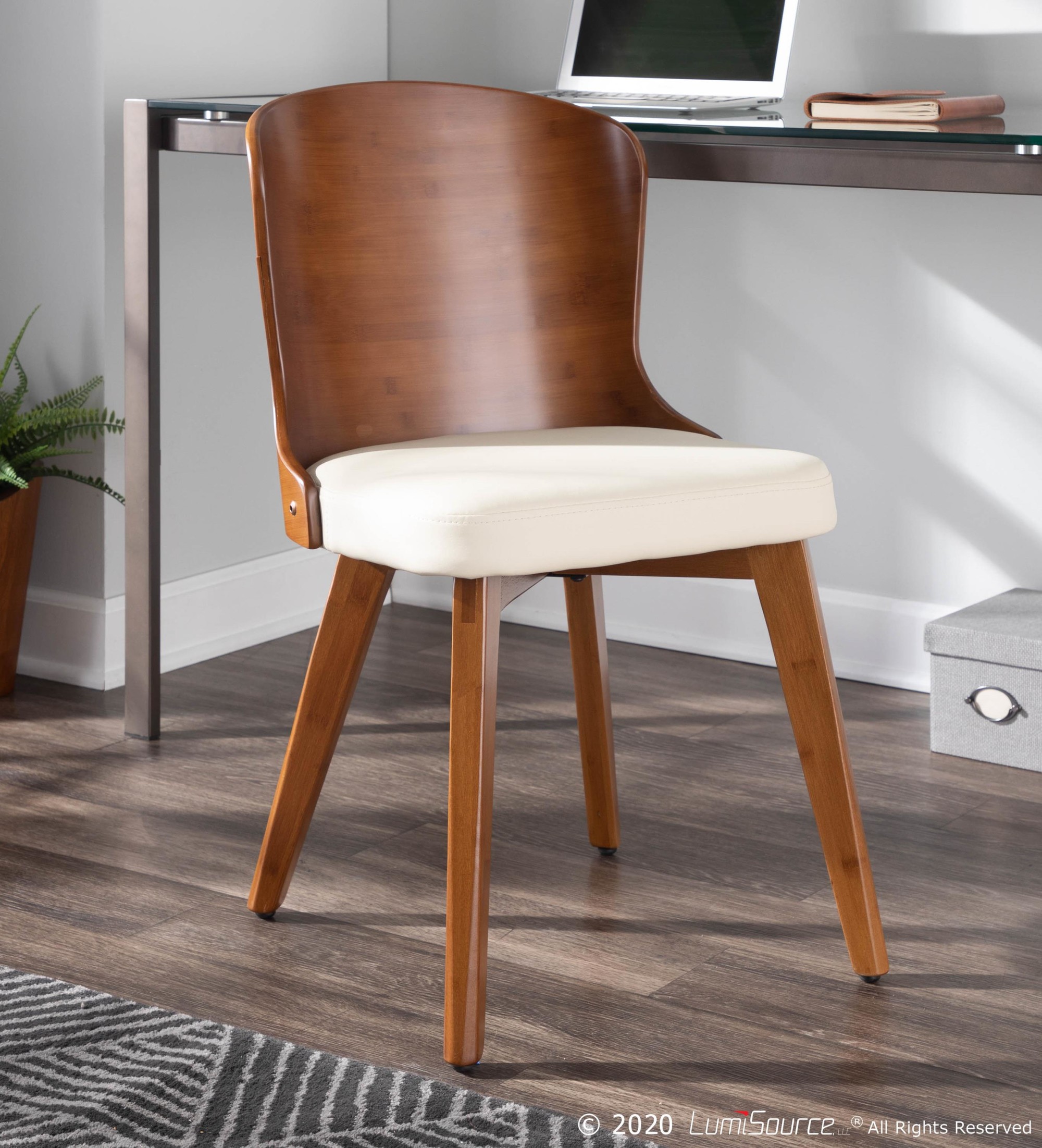 Bocello Walnut Bamboo Cream Faux Leather Mid-Century Accent Chair 1 Bocello Walnut Bamboo Cream Faux Leather Mid-Century Accent Chair