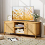 Boho TV Stand with Faux Rattan Doors for 55-Inch TVs 8 Boho TV Stand with Faux Rattan Doors for 55-Inch TVs