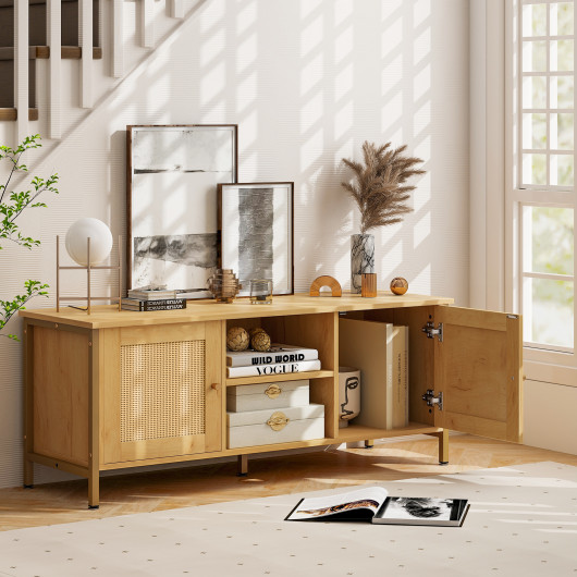 Boho TV Stand with Faux Rattan Doors for 55-Inch TVs 2 Boho TV Stand with Faux Rattan Doors for 55-Inch TVs - Image 2