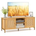 Boho TV Stand with Faux Rattan Doors for 55-Inch TVs 11 Boho TV Stand with Faux Rattan Doors for 55-Inch TVs