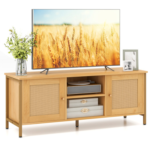 Boho TV Stand with Faux Rattan Doors for 55-Inch TVs 4 Boho TV Stand with Faux Rattan Doors for 55-Inch TVs - Image 4