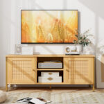 Boho TV Stand with Faux Rattan Doors for 55-Inch TVs 13 Boho TV Stand with Faux Rattan Doors for 55-Inch TVs