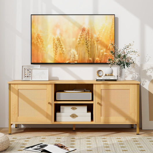 Boho TV Stand with Faux Rattan Doors for 55-Inch TVs 6 Boho TV Stand with Faux Rattan Doors for 55-Inch TVs - Image 6