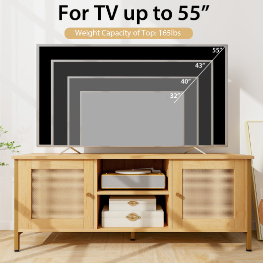 Boho TV Stand with Faux Rattan Doors for 55-Inch TVs 7 Boho TV Stand with Faux Rattan Doors for 55-Inch TVs - Image 7