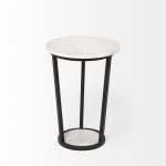Bombola I (Small) 15L x 15W White Round Marble Top W/Black Metal Frame Accent Table
