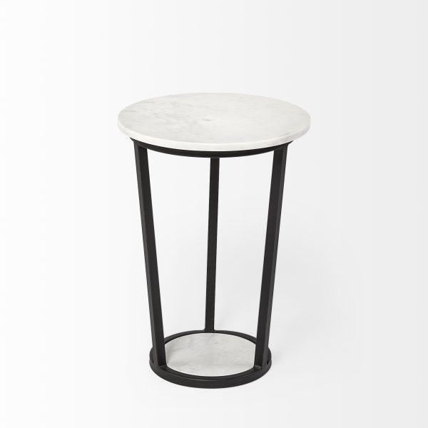Bombola I Small 15L x 15W White Round Marble Top WBlack Metal Frame Accent Table 4
