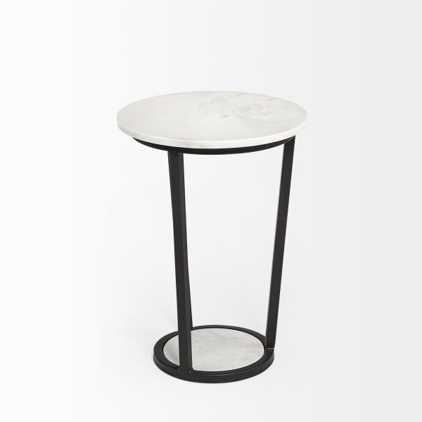 Bombola I Small 15L x 15W White Round Marble Top WBlack Metal Frame Accent Table 5