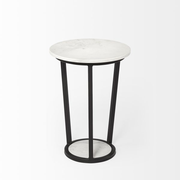 Bombola I Small 15L x 15W White Round Marble Top WBlack Metal Frame Accent Table 6