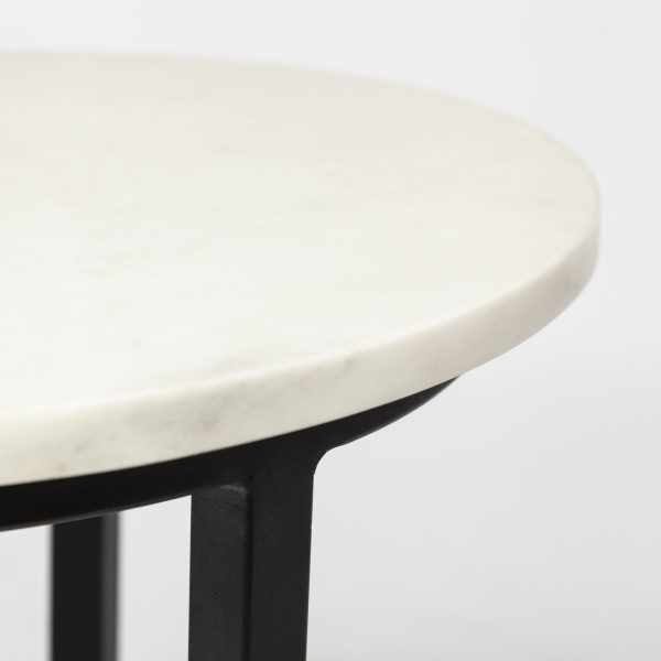 Bombola I Small 15L x 15W White Round Marble Top WBlack Metal Frame Accent Table 9