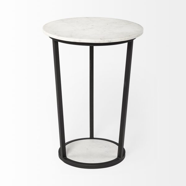 Bombola II Large 18L x 18W White Round Marble Top WBlack Metal Frame Accent Table 3