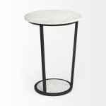 Bombola II (Large) 18L x 18W White Round Marble Top W/Black Metal Frame Accent Table