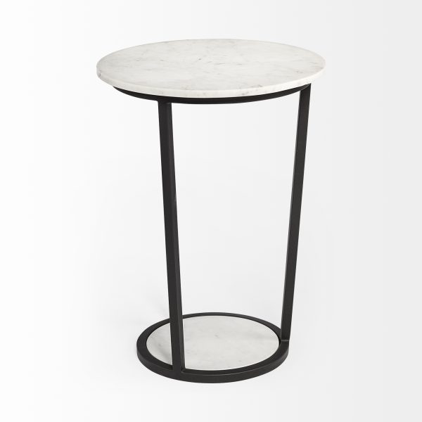Bombola II Large 18L x 18W White Round Marble Top WBlack Metal Frame Accent Table 4