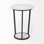 Bombola II (Large) 18L x 18W White Round Marble Top W/Black Metal Frame Accent Table