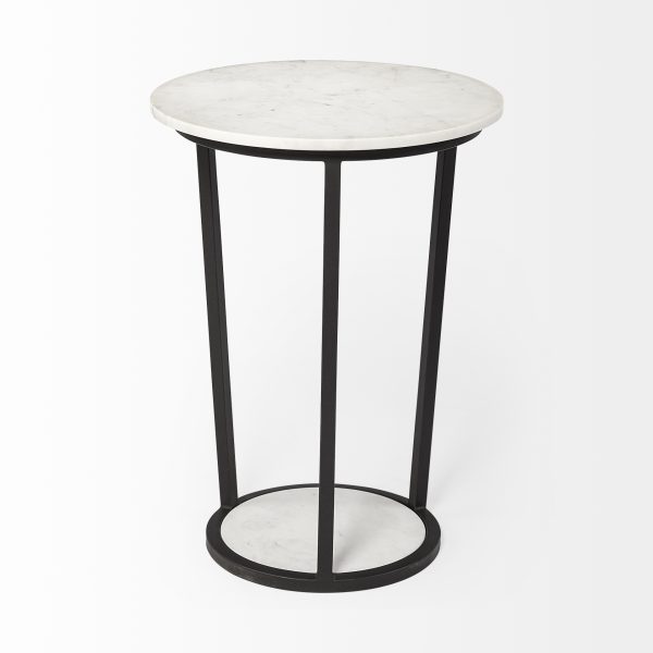Bombola II Large 18L x 18W White Round Marble Top WBlack Metal Frame Accent Table 5