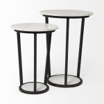 Bombola II (Large) 18L x 18W White Round Marble Top W/Black Metal Frame Accent Table