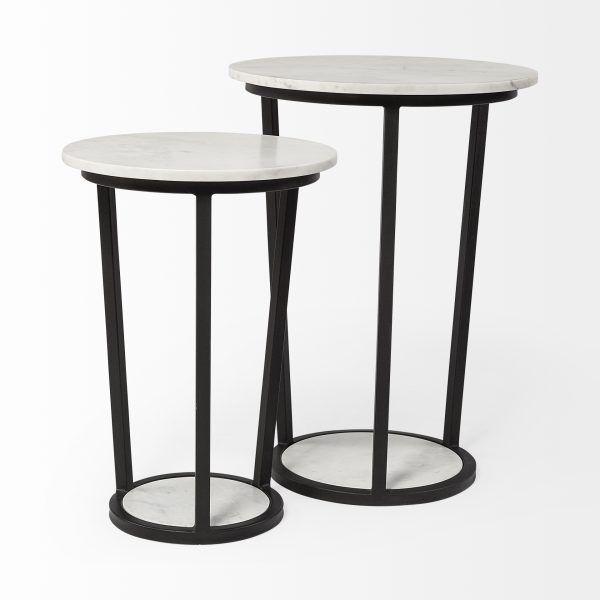 Bombola II Large 18L x 18W White Round Marble Top WBlack Metal Frame Accent Table 6
