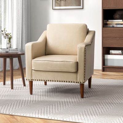 Bonita Beige Vegan Leather Nailhead Trim Armchair