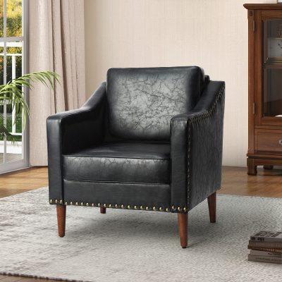 Bonita Black Vegan Leather Nailhead Trim Accent Armchair