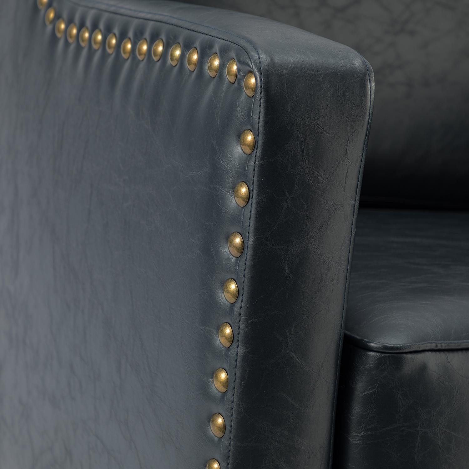 Bonita Navy Vegan Leather Nailhead Trim Armchair 5 Bonita Navy Vegan Leather Nailhead Trim Armchair - Image 5