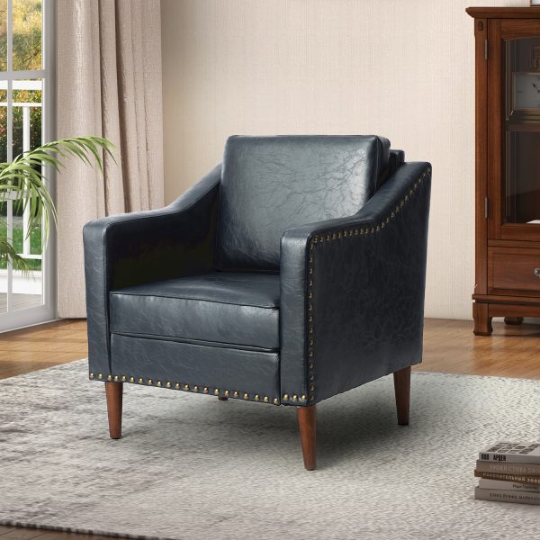 Bonita Navy Vegan Leather Nailhead Trim Armchair
