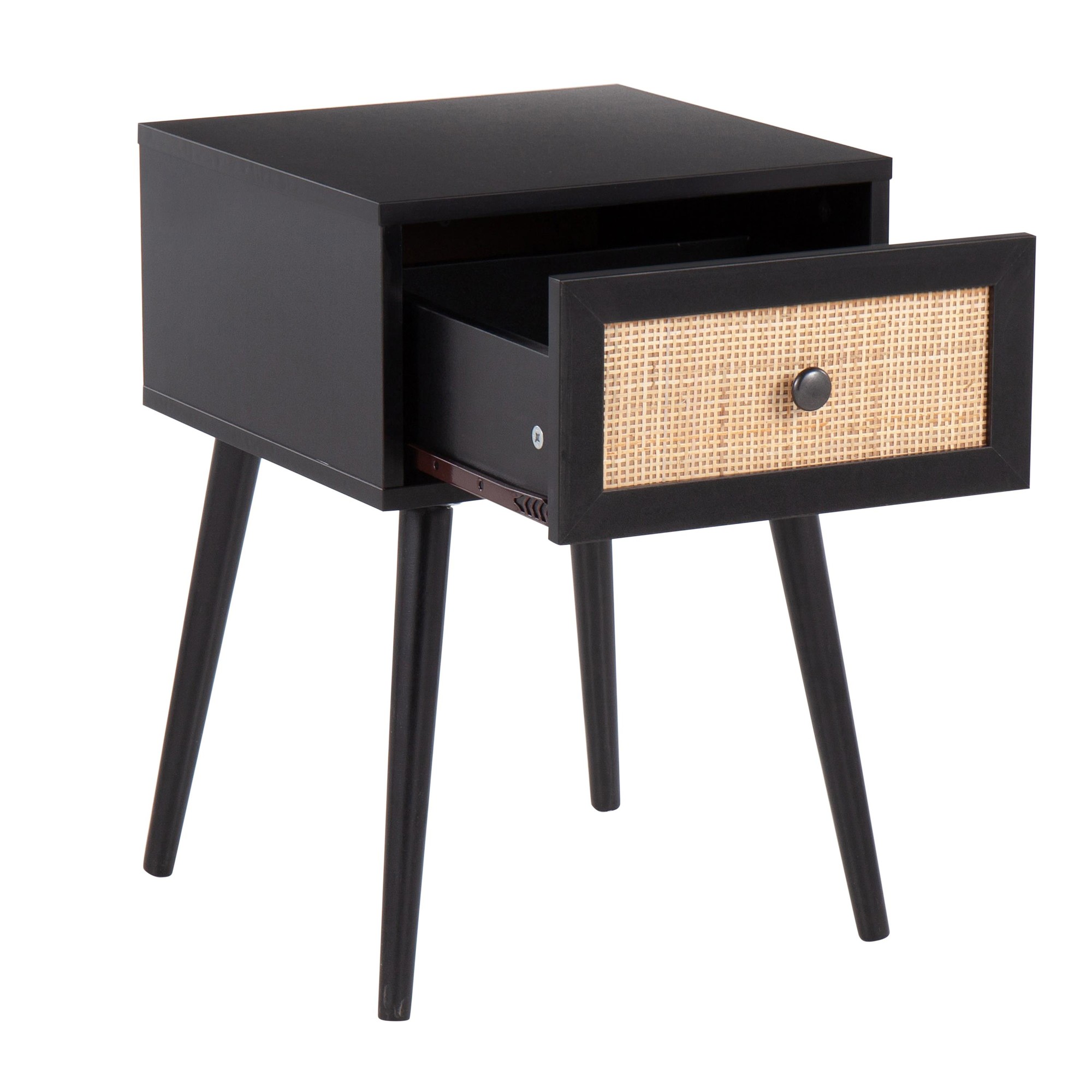Bora Bora Black Wood Contemporary Side Table with Rattan Drawer 10 Bora Bora Black Wood Contemporary Side Table with Rattan Drawer - Image 10