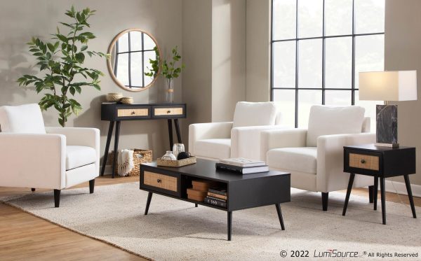 Bora Bora Black Wood Contemporary Side Table with Rattan Drawer 3