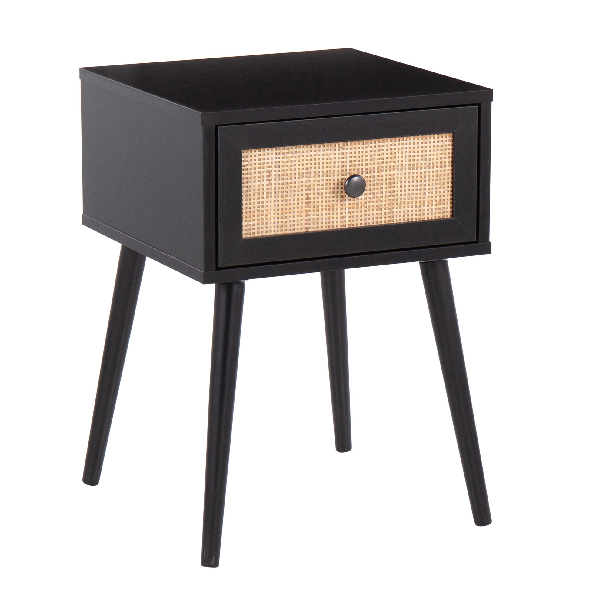 Bora Bora Black Wood Contemporary Side Table with Rattan Drawer 4 Bora Bora Black Wood Contemporary Side Table with Rattan Drawer - Image 4