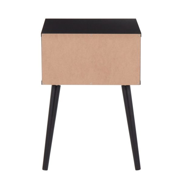 Bora Bora Black Wood Contemporary Side Table with Rattan Drawer 7