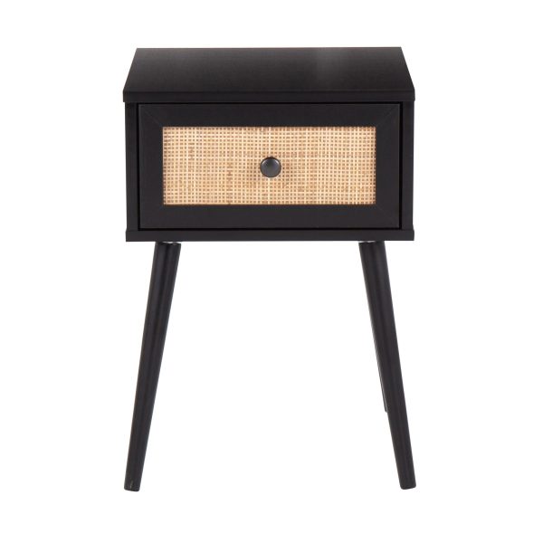 Bora Bora Black Wood Contemporary Side Table with Rattan Drawer 8