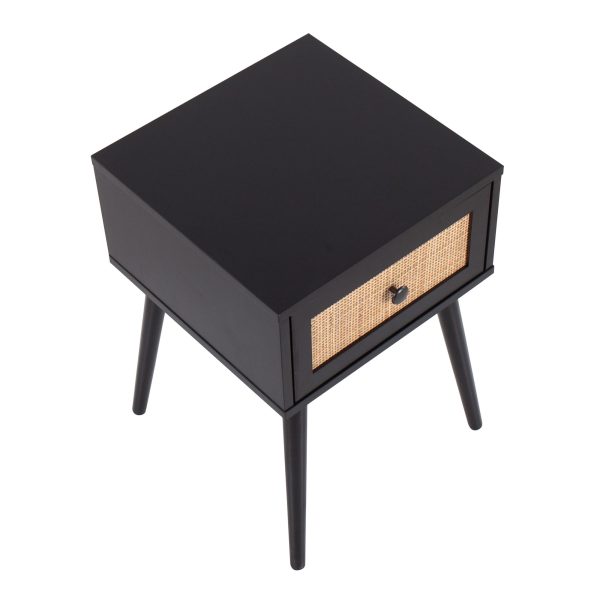 Bora Bora Black Wood Contemporary Side Table with Rattan Drawer 9