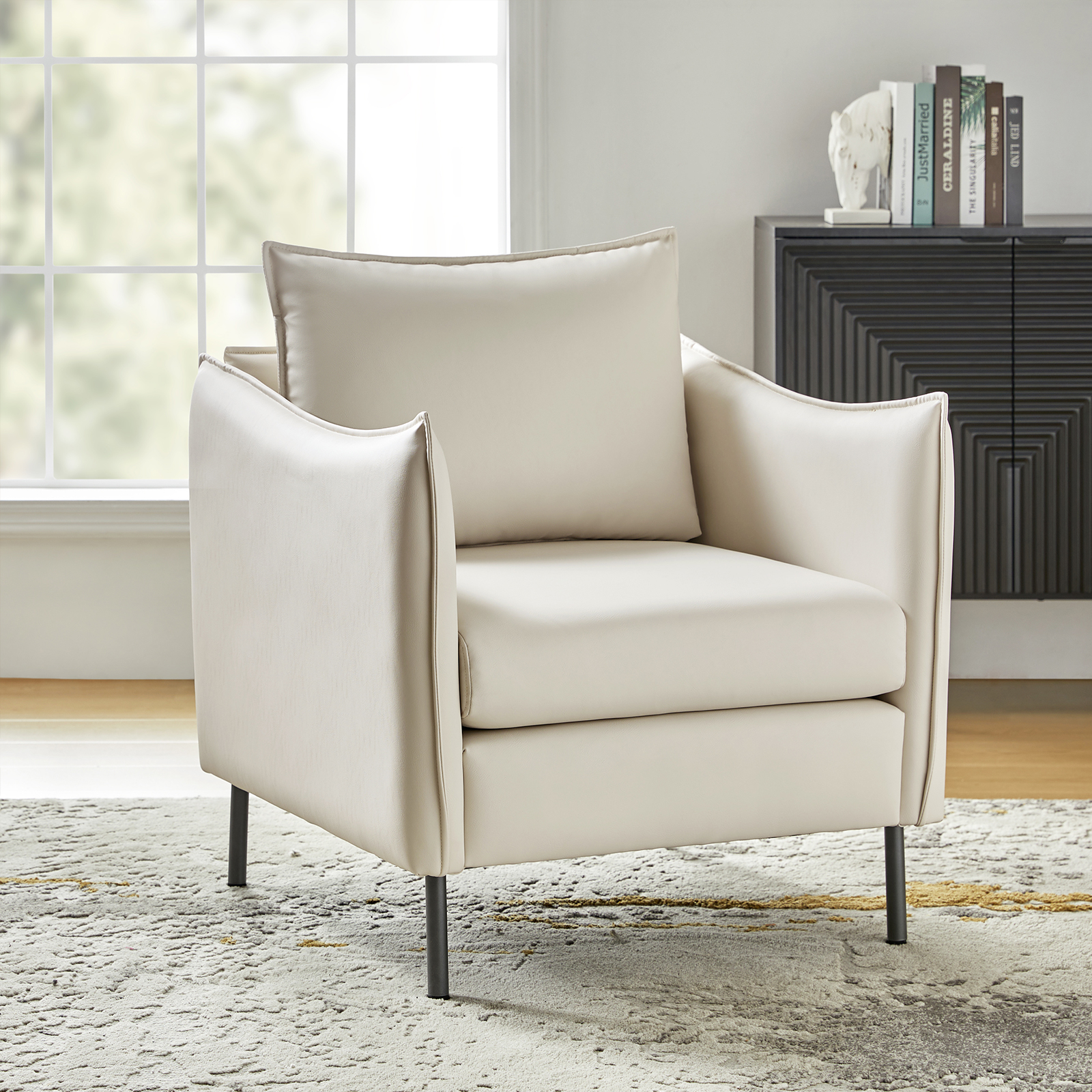 Boris Anti-Scratch Faux Leather Ivory Accent Chair with Metal Legs 2 Boris Anti-Scratch Faux Leather Ivory Accent Chair with Metal Legs - Image 2