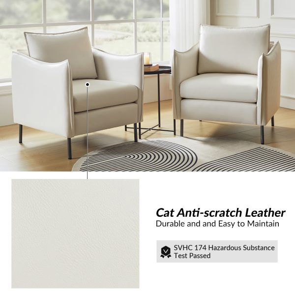 Boris Anti Scratch Faux Leather Ivory Accent Chair with Metal Legs 2