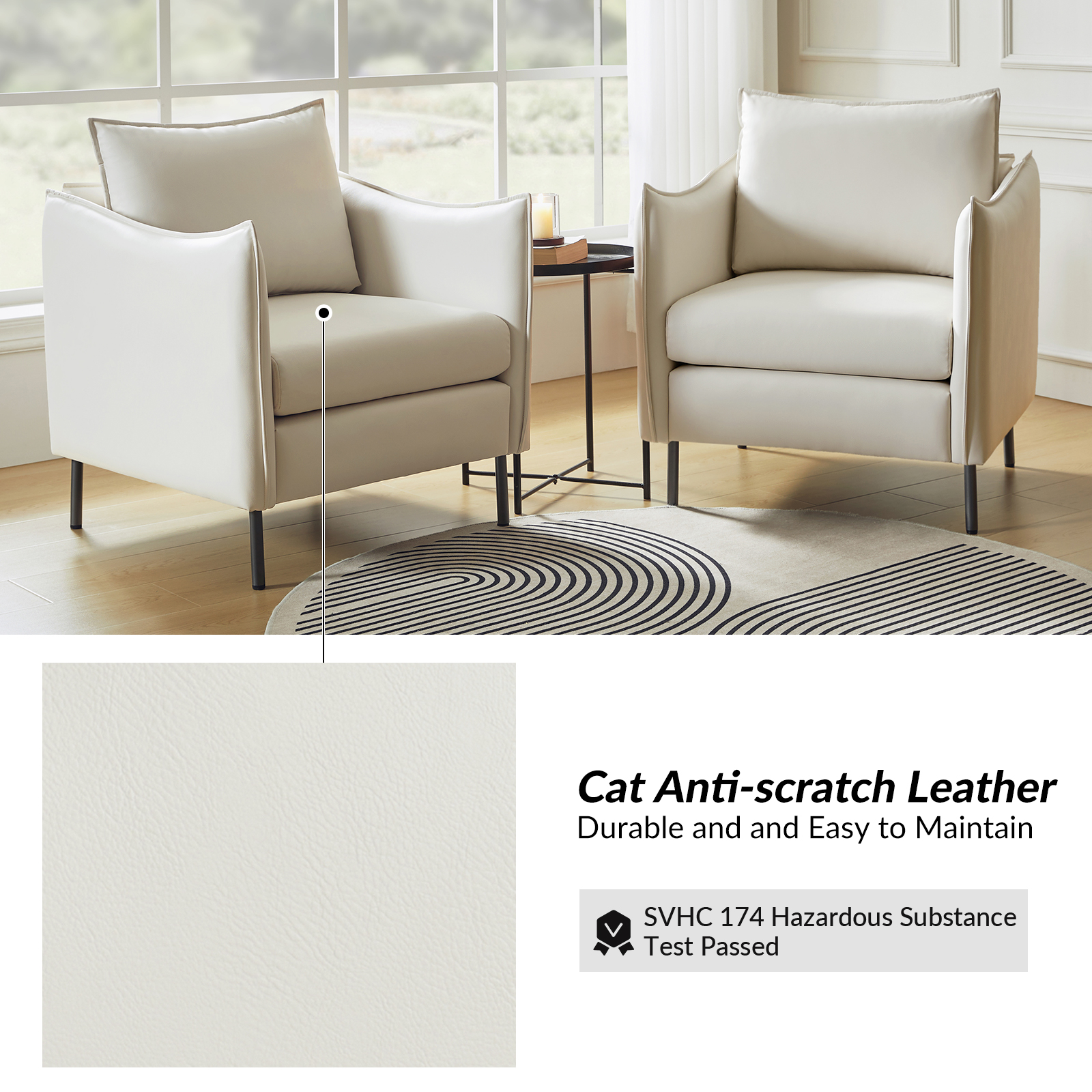 Boris Anti-Scratch Faux Leather Ivory Accent Chair with Metal Legs 3 Boris Anti-Scratch Faux Leather Ivory Accent Chair with Metal Legs - Image 3