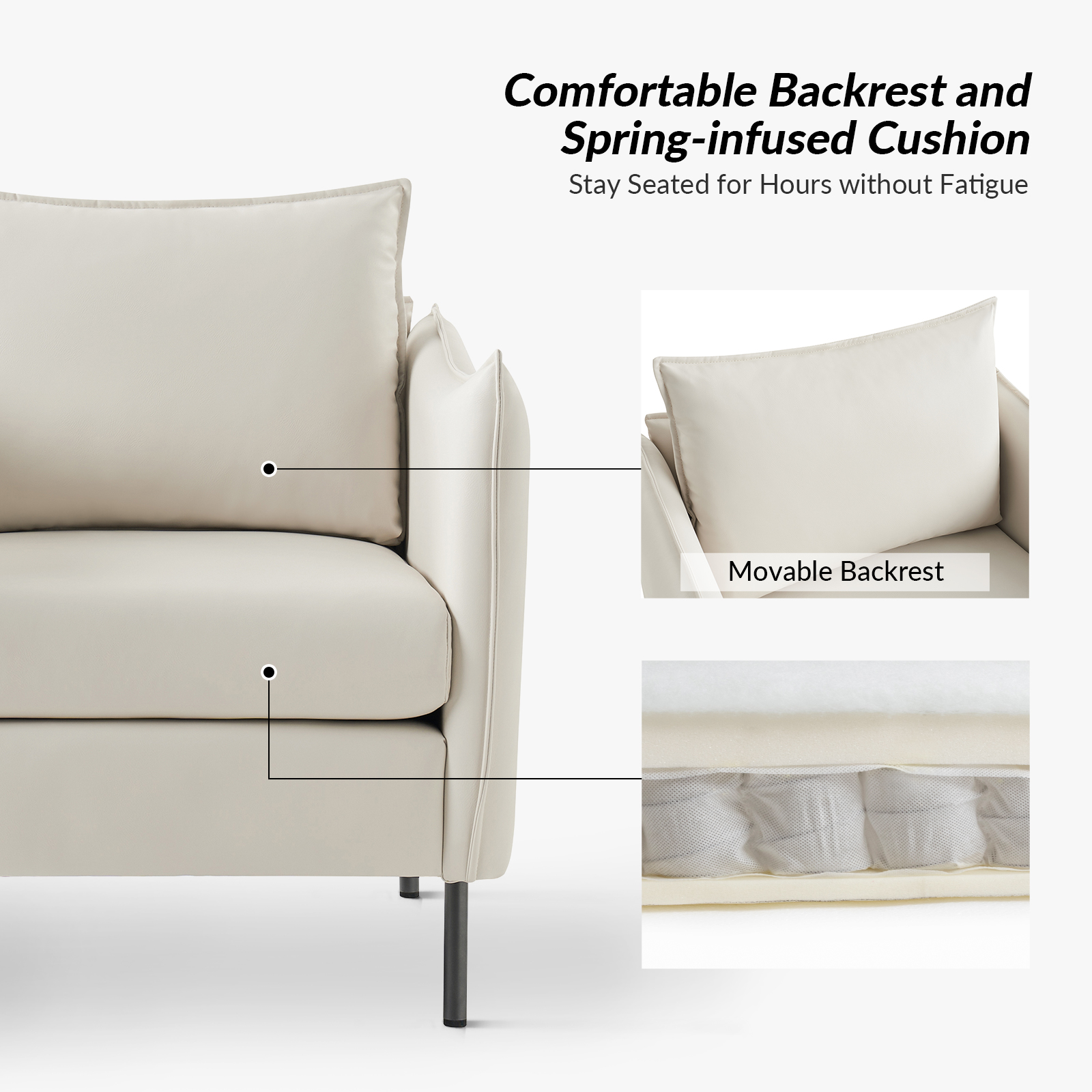 Boris Anti-Scratch Faux Leather Ivory Accent Chair with Metal Legs 4 Boris Anti-Scratch Faux Leather Ivory Accent Chair with Metal Legs - Image 4