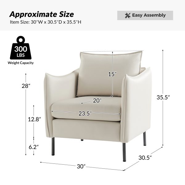 Boris Anti Scratch Faux Leather Ivory Accent Chair with Metal Legs 4