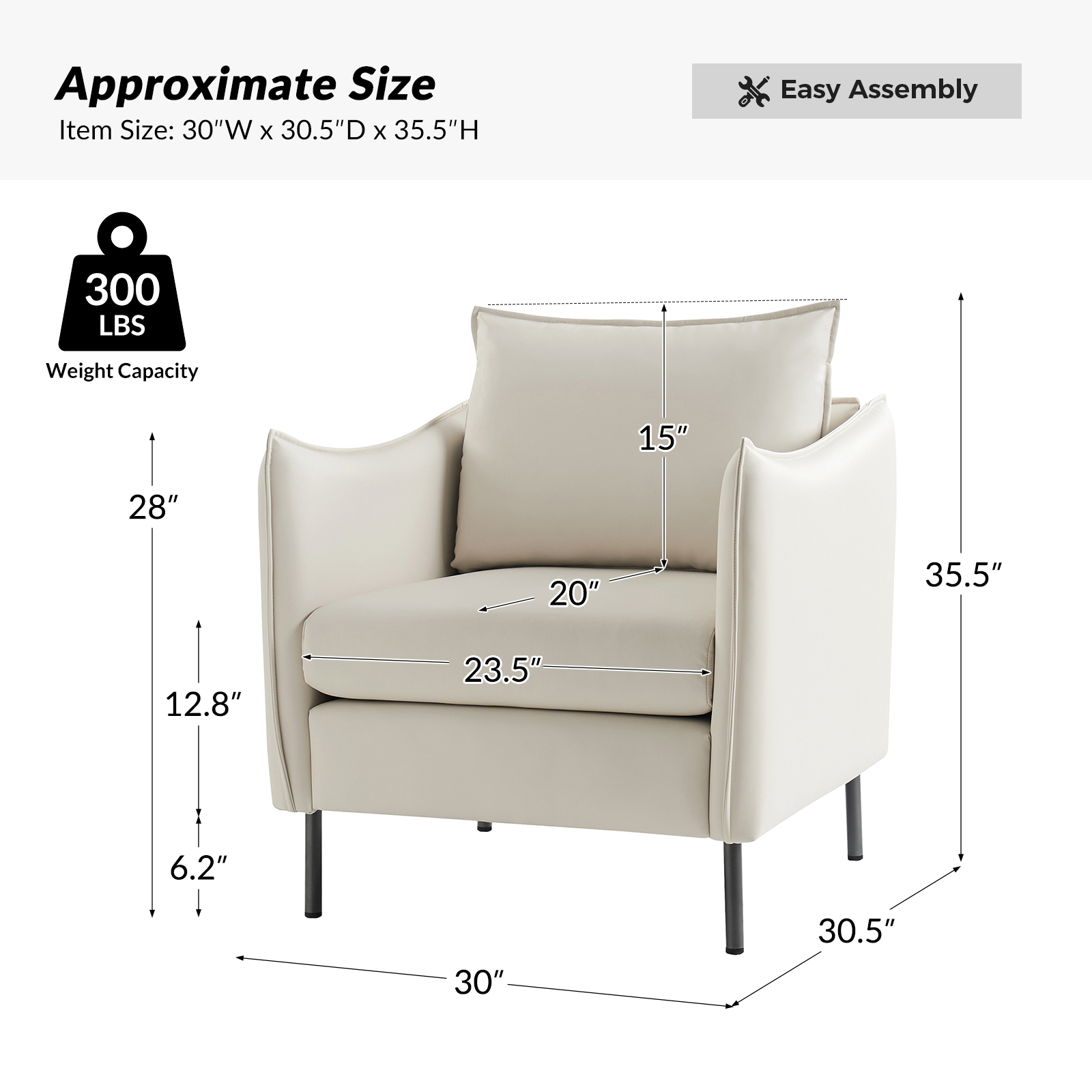 Boris Anti-Scratch Faux Leather Ivory Accent Chair with Metal Legs 5 Boris Anti-Scratch Faux Leather Ivory Accent Chair with Metal Legs - Image 5