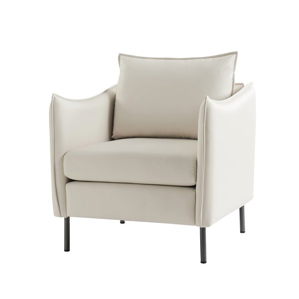 Boris Anti Scratch Faux Leather Ivory Accent Chair with Metal Legs