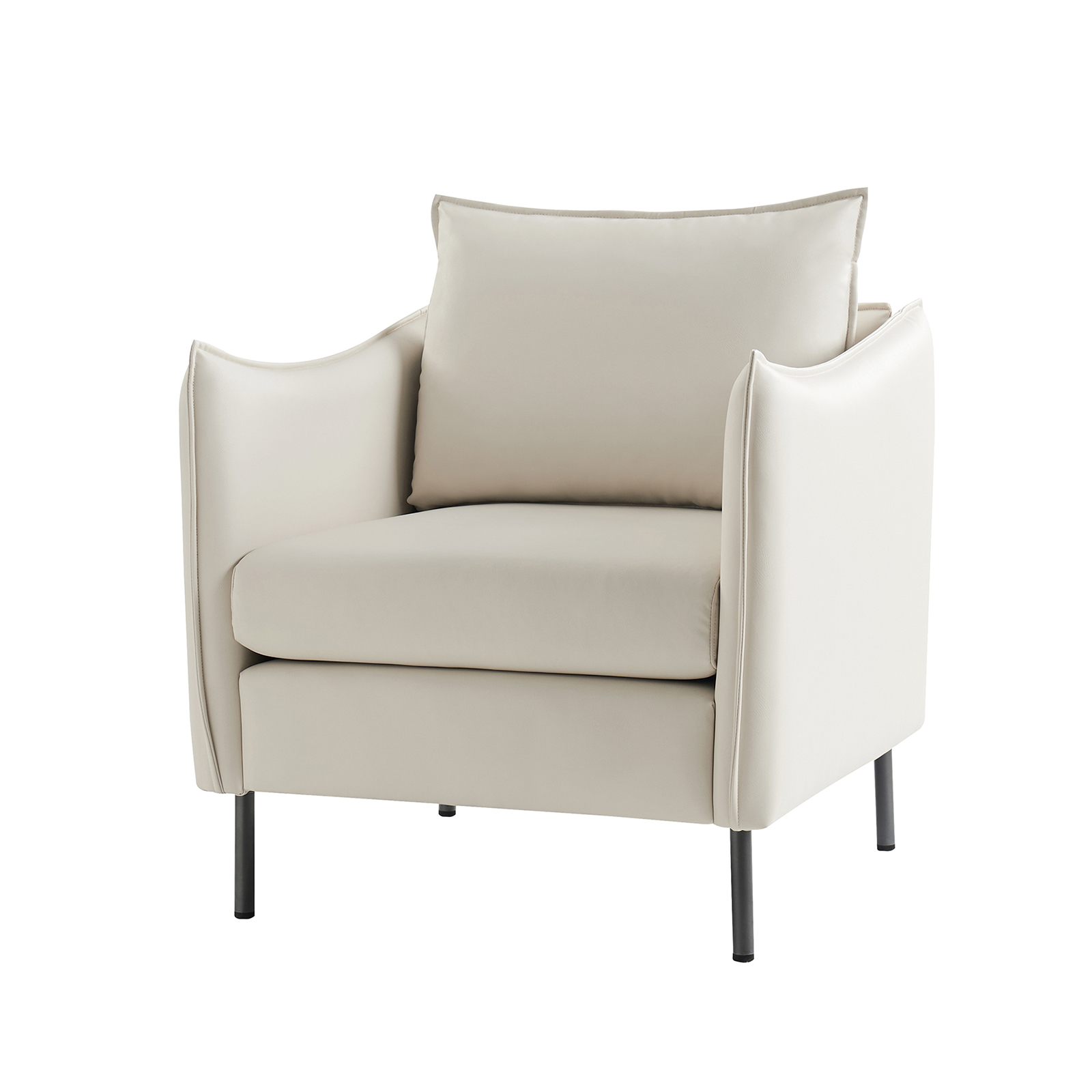 Boris Anti-Scratch Faux Leather Ivory Accent Chair with Metal Legs 1 Boris Anti-Scratch Faux Leather Ivory Accent Chair with Metal Legs