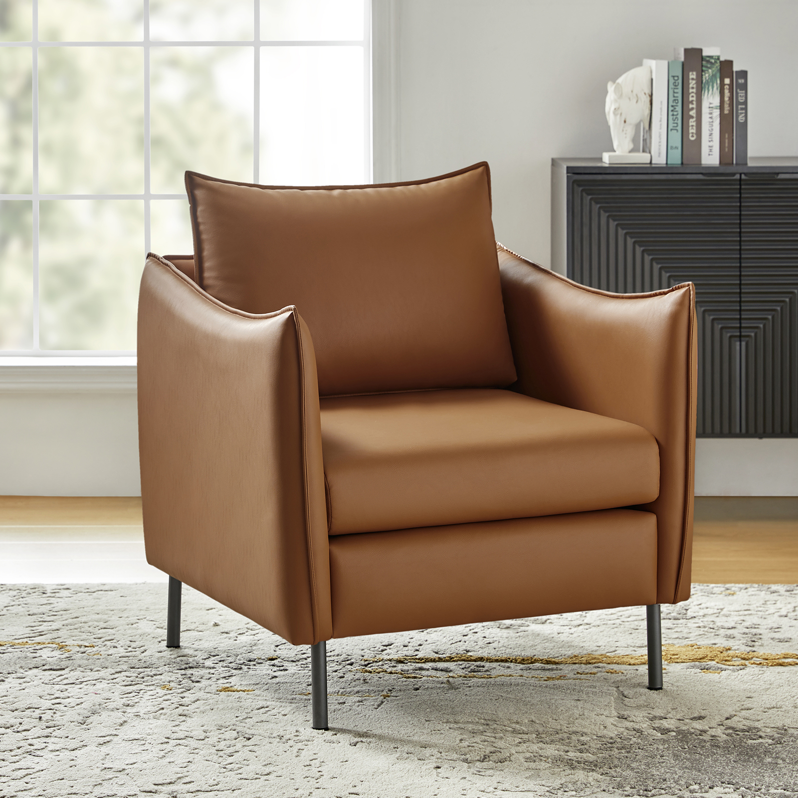 Boris Camel Anti-Scratch Faux Leather Accent Chair 2 Boris Camel Anti-Scratch Faux Leather Accent Chair - Image 2