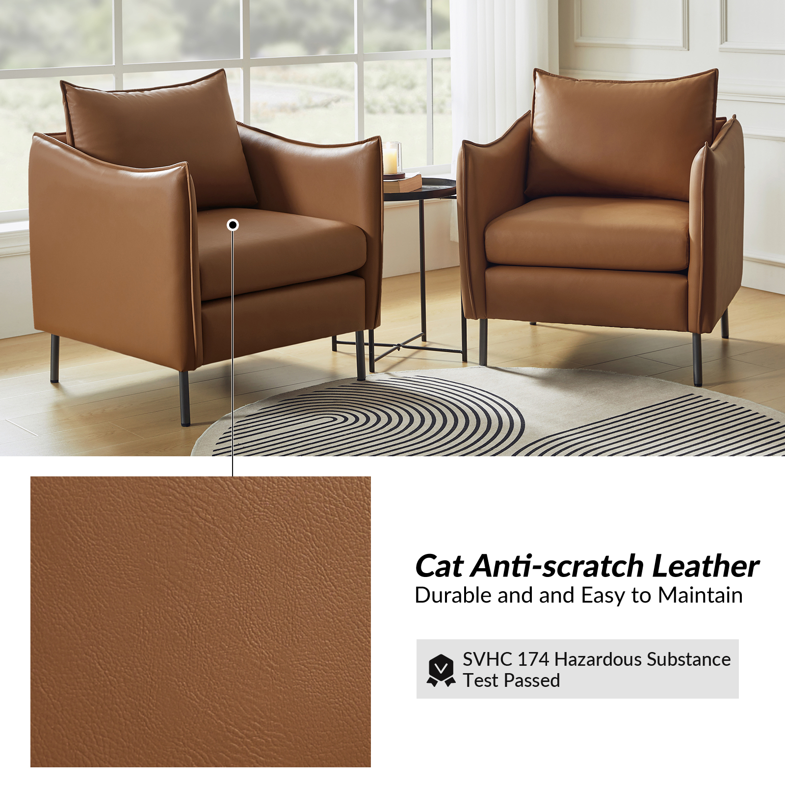 Boris Camel Anti-Scratch Faux Leather Accent Chair 3 Boris Camel Anti-Scratch Faux Leather Accent Chair - Image 3