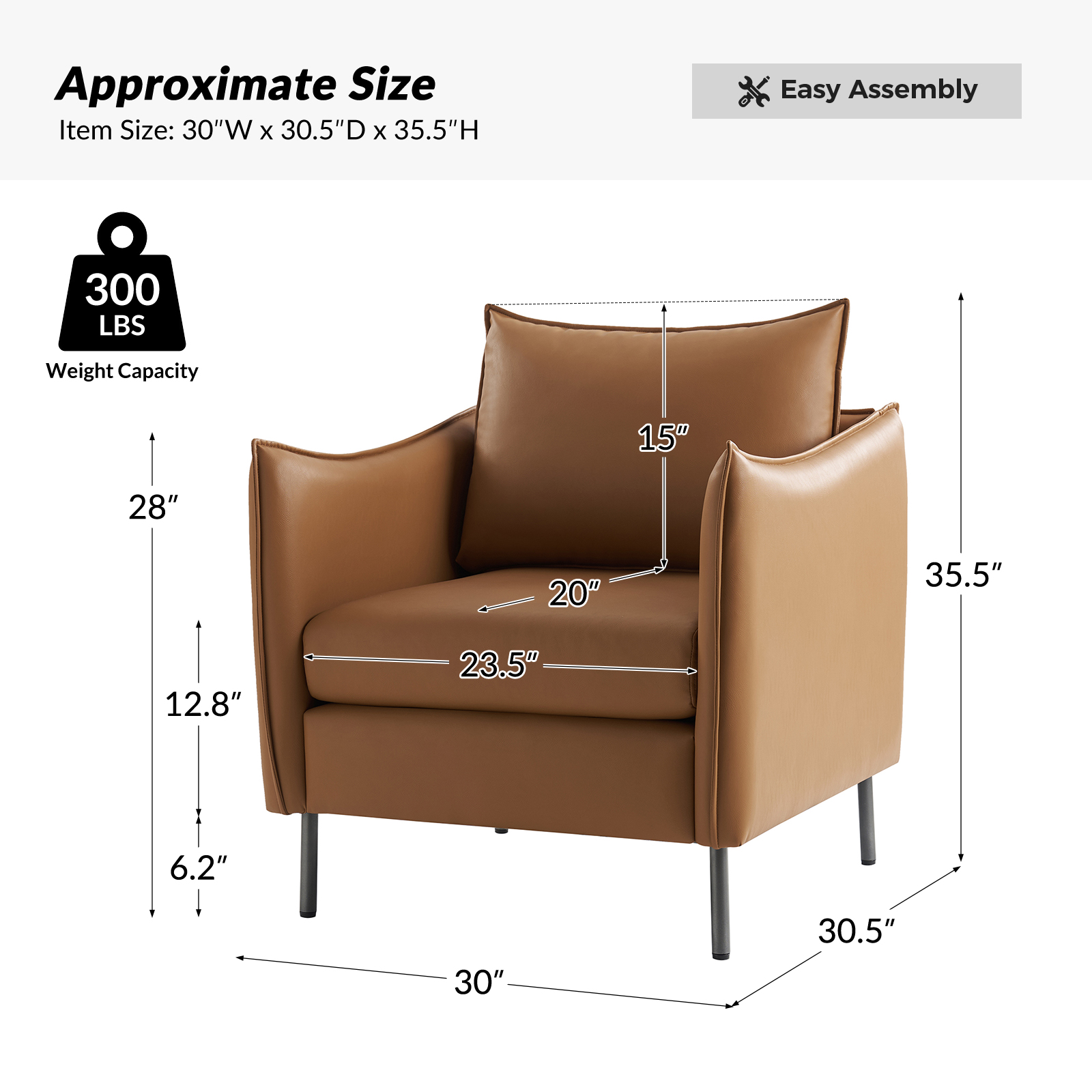 Boris Camel Anti-Scratch Faux Leather Accent Chair 5 Boris Camel Anti-Scratch Faux Leather Accent Chair - Image 5